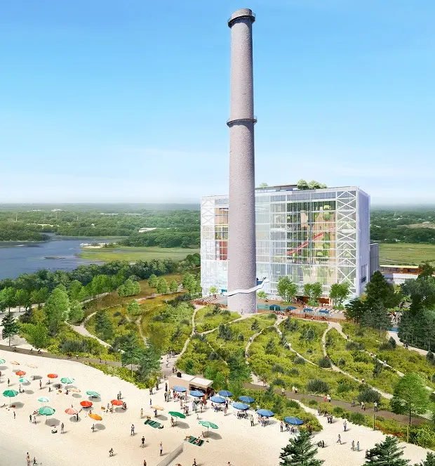 Beachfront with a view of the power plant.